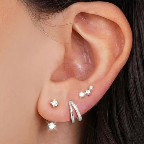 Small Double Hoop Huggie Earrings for Women, Trendy 14K Gold/Silver Plated Hypoallergenic Cubic Zirconia Small Hoop Earrings Jewelry in Saudi Arabia