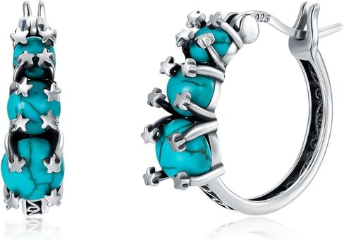 Heart/Oval Shaped Green Turquoise Hoop Earrings 925 Sterling Silver Vintage Boho Turquoise Hoop Earrings for Women Gifts in Saudi Arabia
