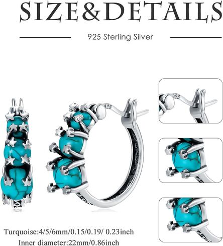 Heart/Oval Shaped Green Turquoise Hoop Earrings 925 Sterling Silver Vintage Boho Turquoise Hoop Earrings for Women Gifts in Saudi Arabia