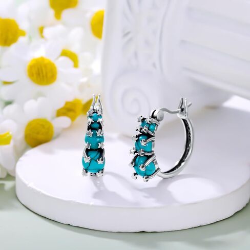 Heart/Oval Shaped Green Turquoise Hoop Earrings 925 Sterling Silver Vintage Boho Turquoise Hoop Earrings for Women Gifts in Saudi Arabia