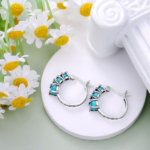 Heart/Oval Shaped Green Turquoise Hoop Earrings 925 Sterling Silver Vintage Boho Turquoise Hoop Earrings for Women Gifts in Saudi Arabia