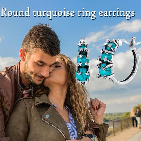 Heart/Oval Shaped Green Turquoise Hoop Earrings 925 Sterling Silver Vintage Boho Turquoise Hoop Earrings for Women Gifts in Saudi Arabia
