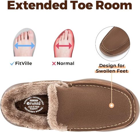FitVille Extra Wide Men Slippers Slip-on House Slipper Non Slip Orthopedic Winter Shoes for Flat Feet Indoor & Outdoor in Saudi Arabia