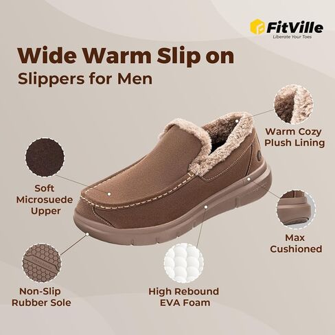 FitVille Extra Wide Men Slippers Slip-on House Slipper Non Slip Orthopedic Winter Shoes for Flat Feet Indoor & Outdoor in Saudi Arabia