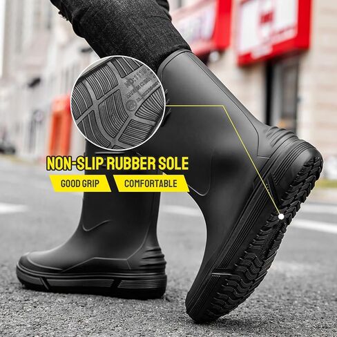 أحذية المطر Tmore للرجال أحذية مطاطية مقاومة للماء منتصف الساق مضادة للانزلاق أحذية الحديقة مريحة وخفيفة الوزن أحذية العمل حذاء المطر للخارج، صيد الأسماك، المشي لمسافات طويلة، التخييم in Kuwait