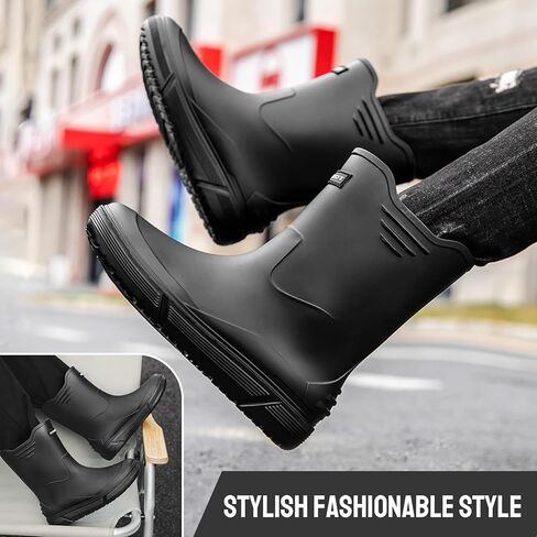 أحذية المطر Tmore للرجال أحذية مطاطية مقاومة للماء منتصف الساق مضادة للانزلاق أحذية الحديقة مريحة وخفيفة الوزن أحذية العمل حذاء المطر للخارج، صيد الأسماك، المشي لمسافات طويلة، التخييم in Kuwait