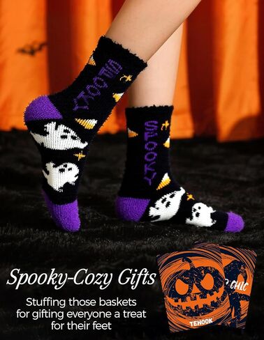 TEHOOK 4 Times Thicker Fuzzy Socks, Fall Autumn Halloween Thanksgiving Socks, Stocking Stuffers Christmas Gifts for Women, Cozy Fluffy Soft Warm Winter Socks in Saudi Arabia