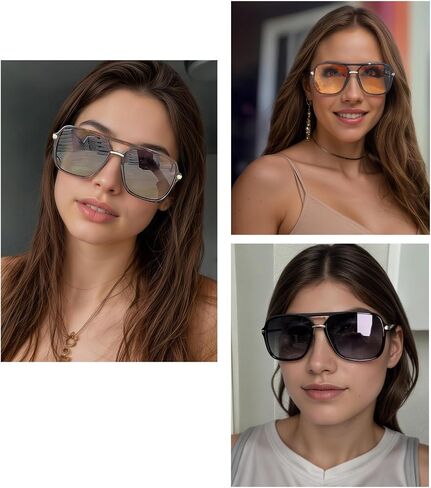 Retro Square Tinted Lens Aviator Sunglasses Tangle Free No Nose Piece for Women Men Trendy in Saudi Arabia