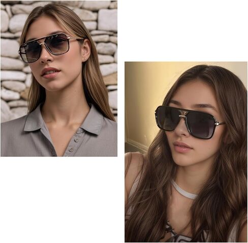 Retro Square Tinted Lens Aviator Sunglasses Tangle Free No Nose Piece for Women Men Trendy in Saudi Arabia