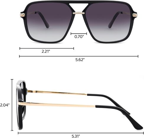 Retro Square Tinted Lens Aviator Sunglasses Tangle Free No Nose Piece for Women Men Trendy in Saudi Arabia