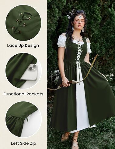 Scarlet Darkness Women Renaissance Dress Peasant Medieval Dress Short Sleeve Maxi Dress in Kuwait