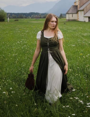 Scarlet Darkness Women Renaissance Dress Peasant Medieval Dress Short Sleeve Maxi Dress in Kuwait