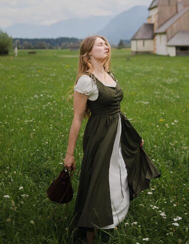 Scarlet Darkness Women Renaissance Dress Peasant Medieval Dress Short Sleeve Maxi Dress in Kuwait