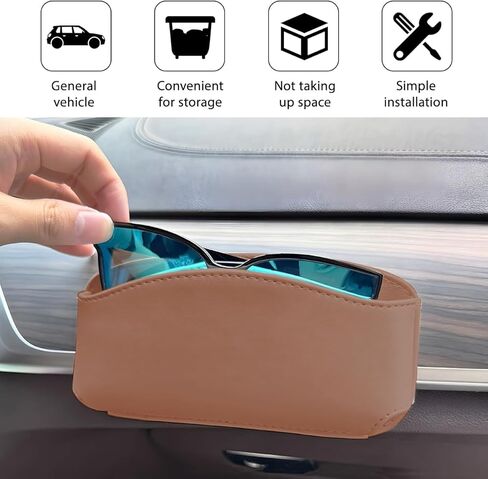 حافظة حامل نظارات شمسية للسيارة، جلد ذاتي اللصق وحدة تحكم مركزية للنظارات الجانبية صندوق تخزين العناصر الصغيرة، منظم حماية نظارات السيارات، عالمي لشاحنة سيدان SUV (أسود) in Kuwait