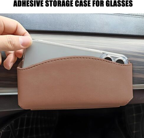 حافظة حامل نظارات شمسية للسيارة، جلد ذاتي اللصق وحدة تحكم مركزية للنظارات الجانبية صندوق تخزين العناصر الصغيرة، منظم حماية نظارات السيارات، عالمي لشاحنة سيدان SUV (أسود) in Kuwait