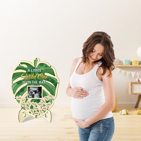 65Pcs Baby in Bloom Baby Shower Decorations Guest Book, Baby Shower Guest Book Alternatives with Pen, Photo Frame, 60 Heart Wood Slices, Baby Sonogram Frame Keepsake for 60 Guests in Kuwait