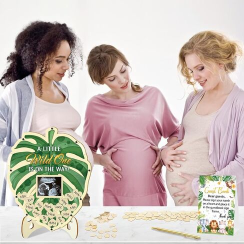 65Pcs Baby in Bloom Baby Shower Decorations Guest Book, Baby Shower Guest Book Alternatives with Pen, Photo Frame, 60 Heart Wood Slices, Baby Sonogram Frame Keepsake for 60 Guests in Kuwait