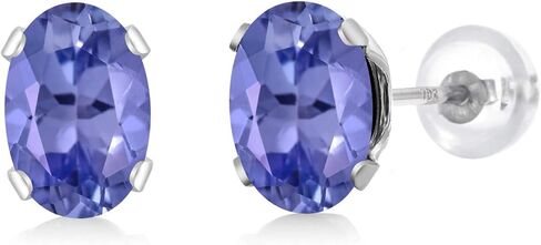 Gem Stone King Solid 14K White Gold Tanzanite Stud Earrings For Women | Gemstone Birthstone | 1.00 Cttw | Oval 6X4MM in Saudi Arabia