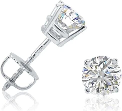 1 Ct Round Lab Grown Diamond Stud Earrings | 14K White Gold Classic Solitaire Screw Back Basket Design | Women's Elegant Jewlery | Daily or Gifting Use in Saudi Arabia