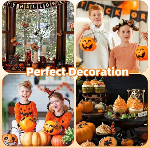 زينة فراشة العاهل، 24 قطعة ديكور حائط على شكل فراشة ثلاثية الأبعاد للهالوين، 3 مقاسات برتقالية فراشات وهمية واقعية للمنزل وغرفة النوم وديكور الزفاف يوم الموتى in Kuwait