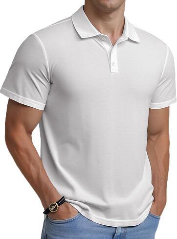 Mens Polo Shirts Short Sleeve Dry Fit Casual Golf Shirts for Men Classic Button Basic Summer Polo T Shirts in Saudi Arabia