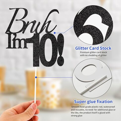 Bruh I'm 16 Cake Topper - Black Glitter Happy 16th Birthday Decorations for Boys Teens, Funny 16 Year Old Party Supplies, Bro I'm 16 Cake Decor (Bruh I'm 16！, 16th) in Saudi Arabia