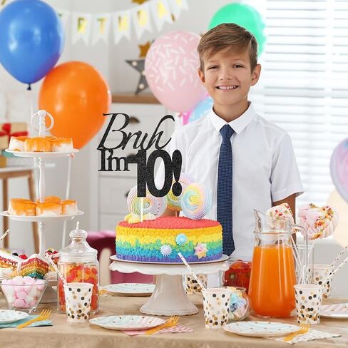 Bruh I'm 16 Cake Topper - Black Glitter Happy 16th Birthday Decorations for Boys Teens, Funny 16 Year Old Party Supplies, Bro I'm 16 Cake Decor (Bruh I'm 16！, 16th) in Saudi Arabia
