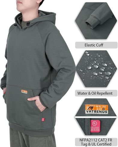 VATRENUS Men's FR Hoodies Pullover 12oz Heavyweight Cotton Fleece Flame Resistant Fire Retardant Welding Work Sweatshirts in Kuwait