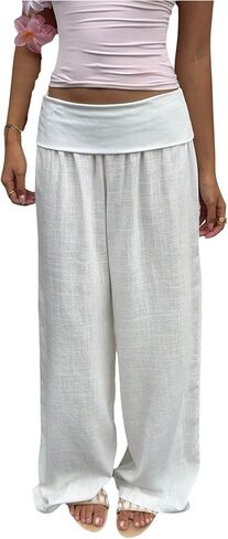SOLY HUX Women's Wide Leg Pants Elastic Low Rise Baggy Casual Beach Long Trousers in Kuwait