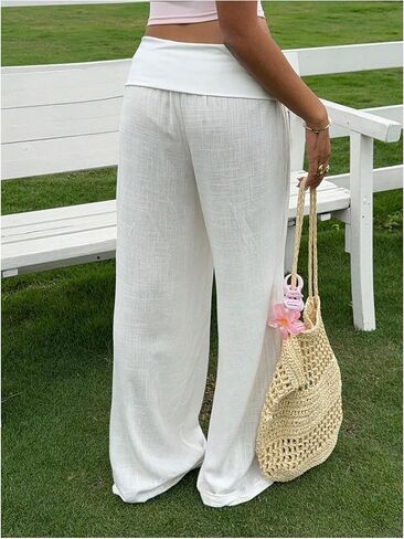 SOLY HUX Women's Wide Leg Pants Elastic Low Rise Baggy Casual Beach Long Trousers in Kuwait