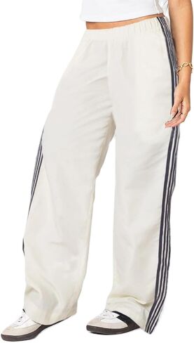 النساء Y2k واسعة الساق السراويل الترنك مرونة الخصر الجانب مخطط فضفاض Sweatpants العصرية فضفاضة تناسب عداء ببطء بالازو بنطلون in Saudi Arabia