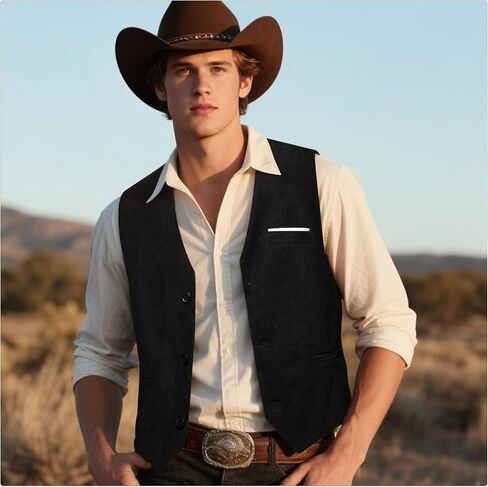 Barry.Wang Men's Western Corduroy Vest Outdoor Cowboy Retro Waistcoat Casual Wedding Halloween in Saudi Arabia