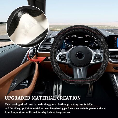 Car Steering Wheel Cover, D Shaped Steering Wheel Cover, 15 Inch Anti-Slip Leather Vehicle Protector with 3D Honeycomb, Car Interior Protective Guard Accessories for SUV Sedan Truck (Blue) in Saudi Arabia
