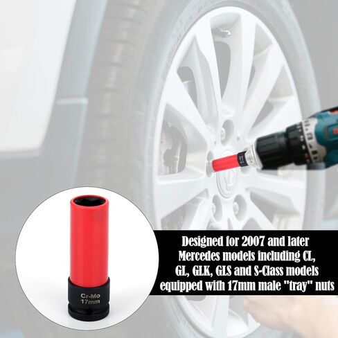 17mm Protective Lug Nut Socket for Vehicles with Convex Flower Head Lug Nuts, 1/2" Square Drive, Cr-Mo Steel, Non-Marring Wheel Rim Guard Compatible With CL/GL/GLK/GLS/S-Class in Saudi Arabia