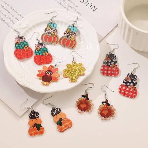 Thanksgiving Fall Earrings for Women,Turkey Pumpkin Acrylic Drop Dangle Earrings Festival Holiday Autumn Festival Holiday Jewelry Gifts in Kuwait