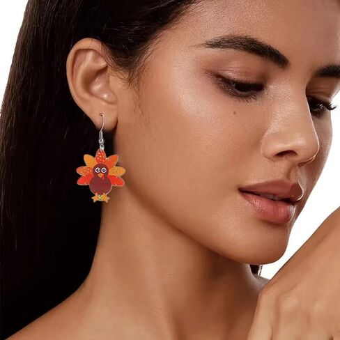Thanksgiving Fall Earrings for Women,Turkey Pumpkin Acrylic Drop Dangle Earrings Festival Holiday Autumn Festival Holiday Jewelry Gifts in Kuwait