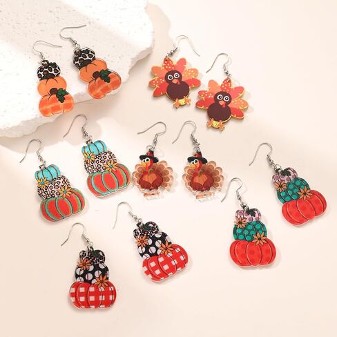 Thanksgiving Fall Earrings for Women,Turkey Pumpkin Acrylic Drop Dangle Earrings Festival Holiday Autumn Festival Holiday Jewelry Gifts in Kuwait