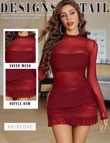 Avidlove فستان بكم طويل للنساء Bodycon الخريف بقماش شفاف فساتين وهمية الرقبة Ruched ملابس الحفلات كلوبوير S-XXL in Kuwait