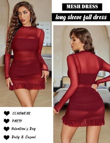Avidlove فستان بكم طويل للنساء Bodycon الخريف بقماش شفاف فساتين وهمية الرقبة Ruched ملابس الحفلات كلوبوير S-XXL in Kuwait