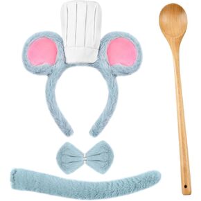 تتضمن مجموعة زي فأر الهالوين عصابة رأس وأذني الفأر وذيل وربطة عنق وملعقة خشبية للرجال والنساء والحفلات التنكرية in Kuwait