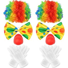 إكسسوارات زي المهرج للبالغين، شعر مستعار، أنف أحمر، ربطة عنق، قفازات بيضاء للعب التظاهري في كرنفال الهالوين in Kuwait