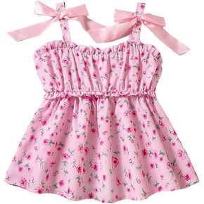 SweatyRocks Girl's Bow Floral Print Peplum Tops Spaghetti Strap Ruffle Camisole Cute Babydoll Tops in Kuwait