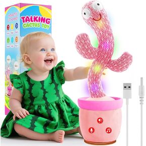 Rechargeable Dancing Talking Cactus Toy for Baby, Cactus Baby Toy with Adjustable Volume, Colorful Glowing Interactive Cactus Toy That Talks Back, Baby Toys 6-18 Months in Kuwait