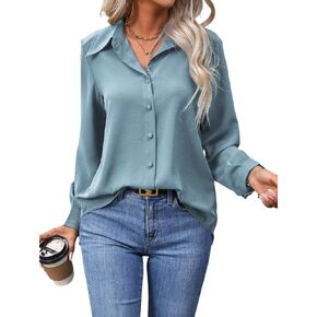 Womens Button Down Shirts Solid Button Front Shirt,Long Sleeve Tops Fall Cloth for Women in Saudi Arabia