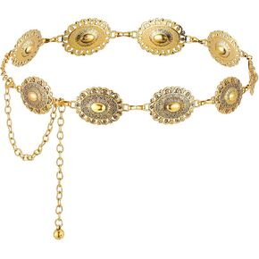 Western Concho Chain Belt for Women Metal Cowgirl Waist Chain Belt Adjustable Retro Fashion Body Belly Belts Boho Waist Chains Country Concert Outfit for Dresses Jeans Gold Jewelry Accessories in Saudi Arabia