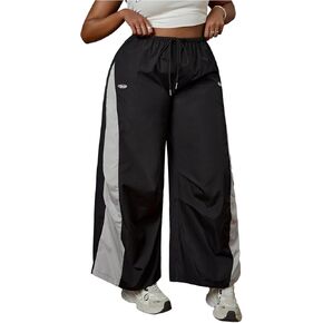 WDIRARA Women's Plus Size Parachute Pants Color Block Drawstring Waist Workout Loose Baggy Pants in Saudi Arabia
