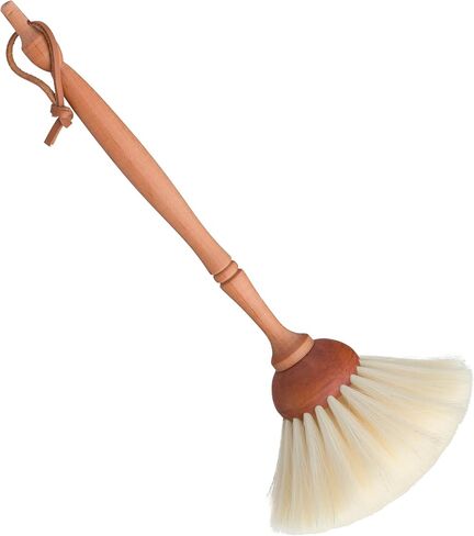 Redecker Goat Hair Dust Brush with Oiled Pearwood Handle, 13-1/2 inches, Durable Everyday Duster Cleans Delicate Surfaces, Hanging Loop for Storage, Light with Black Dot, Made in Germany in Saudi Arabia