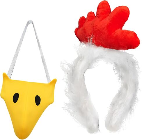 Chicken Headband & Beak Kit – Plush Rooster Costume Accessory with Faux Fur Headband and Fabric Beak – Great for Adults & Teens, Halloween, Cosplay, and Party Photos in Saudi Arabia