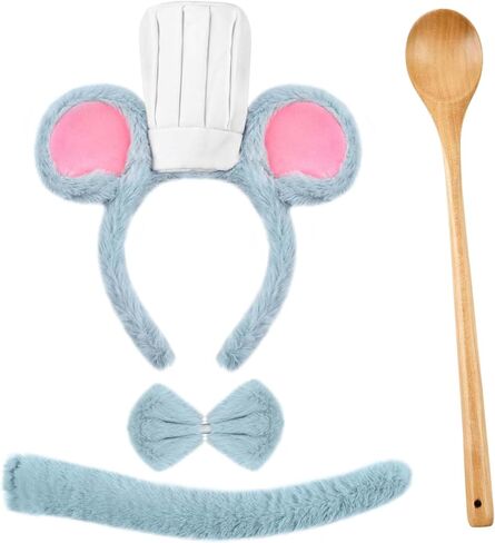 تتضمن مجموعة زي فأر الهالوين عصابة رأس وأذني الفأر وذيل وربطة عنق وملعقة خشبية للرجال والنساء والحفلات التنكرية in Kuwait