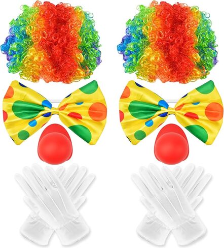 إكسسوارات زي المهرج للبالغين، شعر مستعار، أنف أحمر، ربطة عنق، قفازات بيضاء للعب التظاهري في كرنفال الهالوين in Kuwait